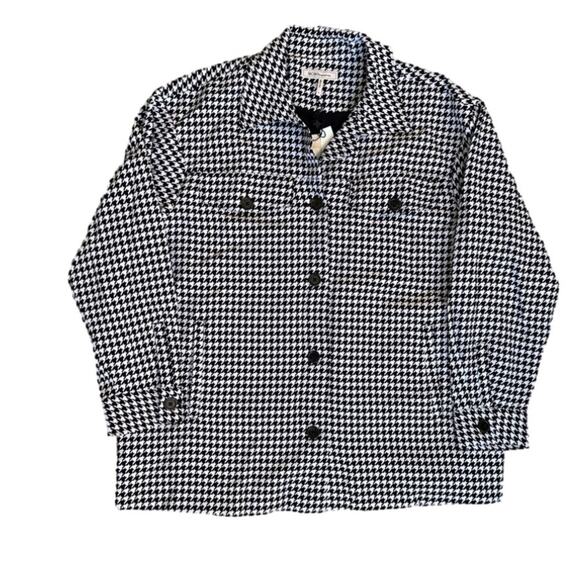 BCBGeneration Long Button Up Jacket Shacket Houndstooth Black White Office Sz M - Picture 5 of 16